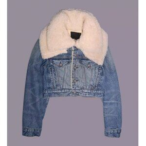 NWT R13 Blue Double Collar Sherpa Denim Trucker Jacket Leo Blue